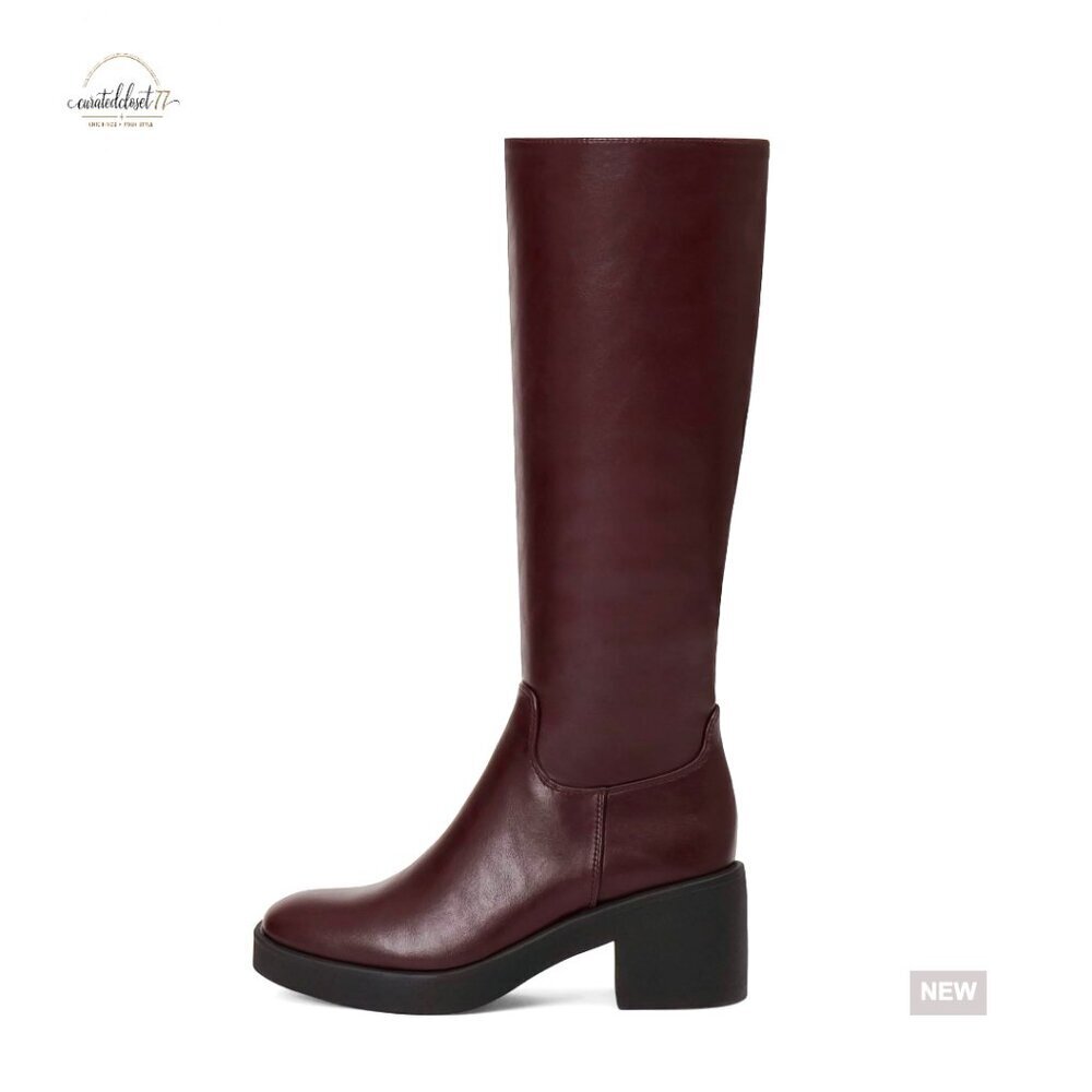 Platform Knee High Boots Chunky Heel Square Toe Side Zipper Women's Heeled Boots